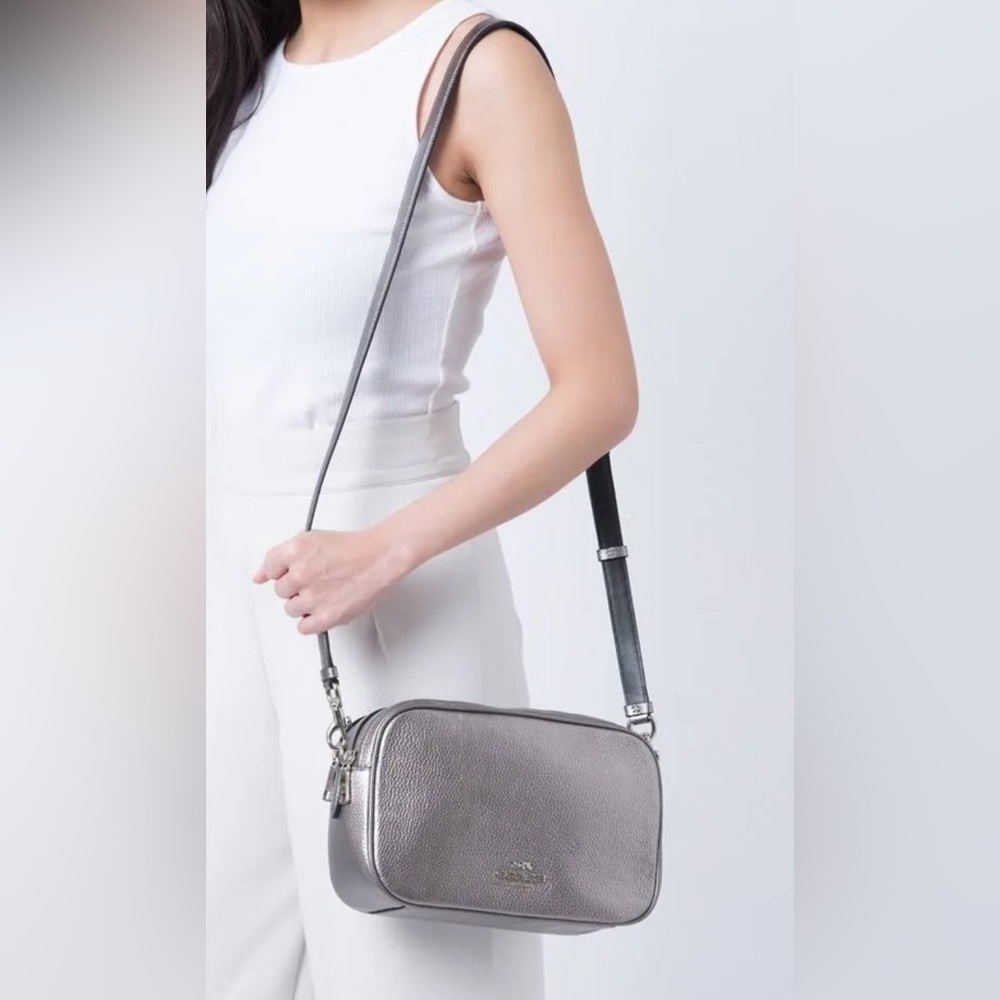 Coach Metallic Silver / Gun Metal  Pebbled Leather Jes Crossbody Bag NWT